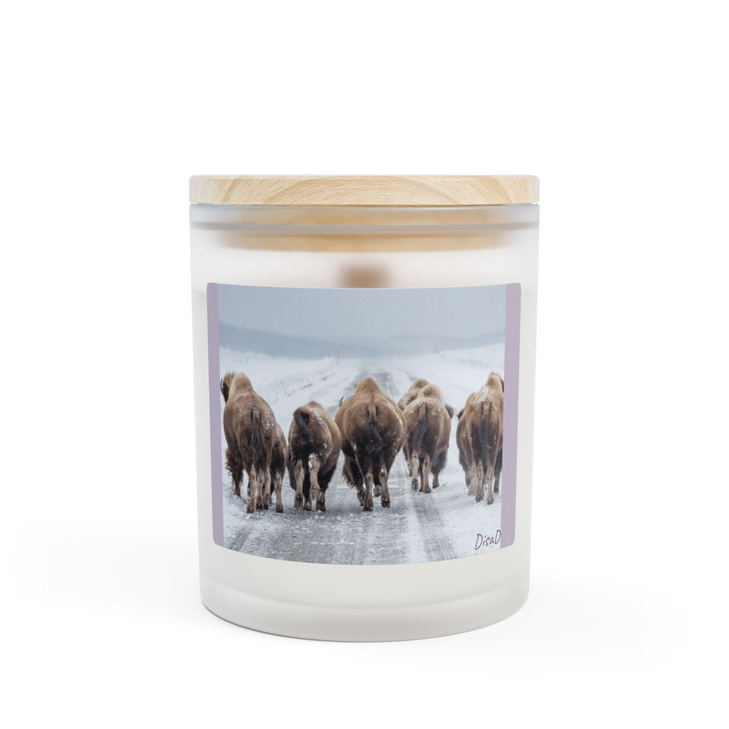 Bison Herd Frosted Glass Candle — 11oz Rustic Winter Cabin Scented Candle