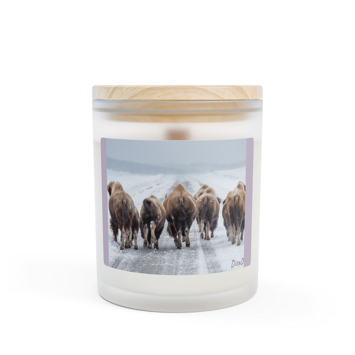 Bison Herd Frosted Glass Candle — 11oz Rustic Winter Cabin Scented Candle