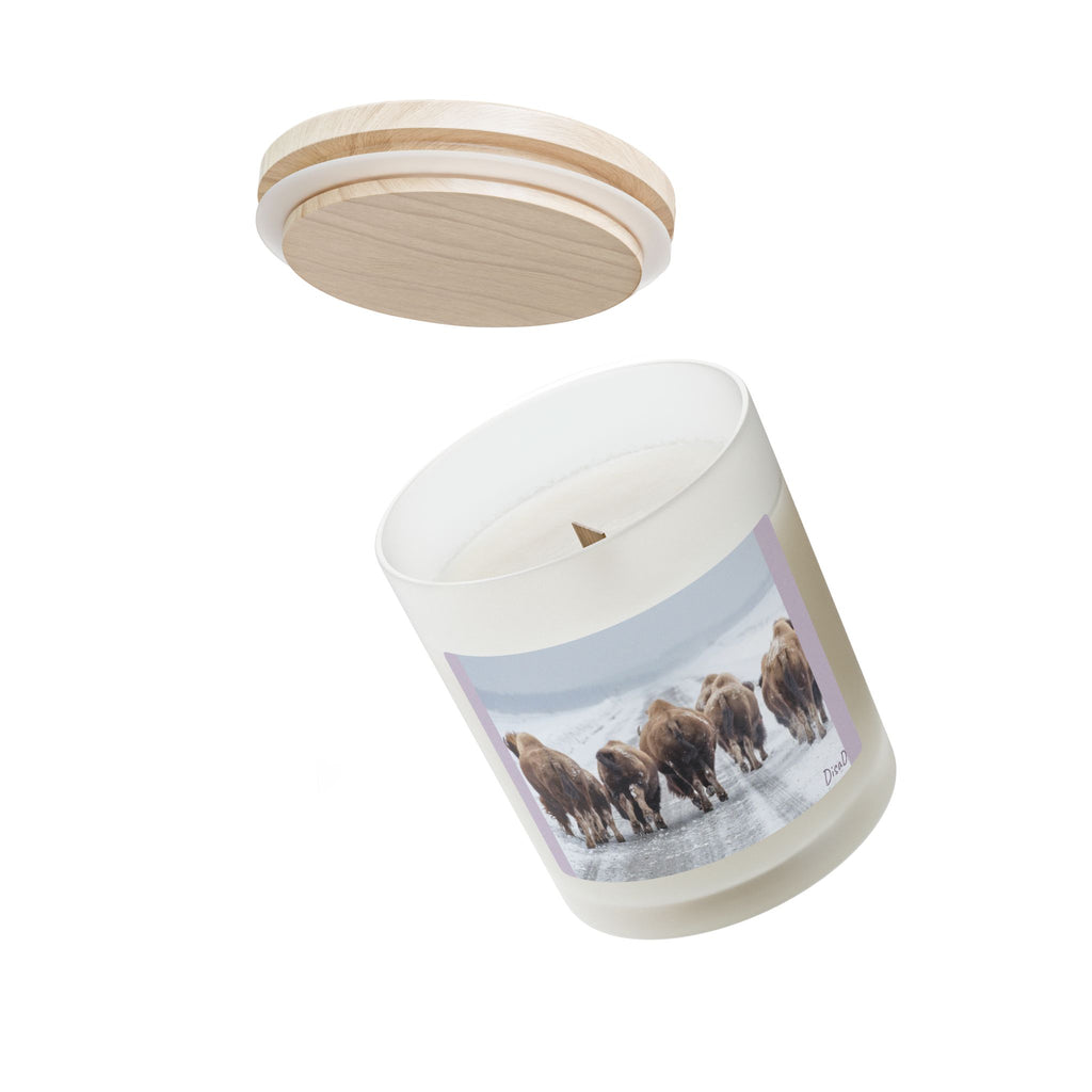 Bison Herd Frosted Glass Candle — 11oz Rustic Winter Cabin Scented Candle