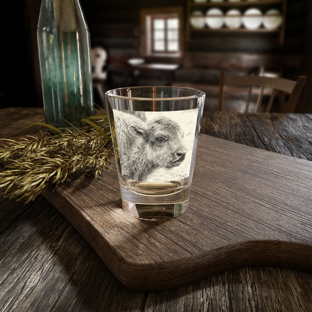 Calf Portrait Shot Glass — Rustic Farm Animal 1.5 oz Party & Gift