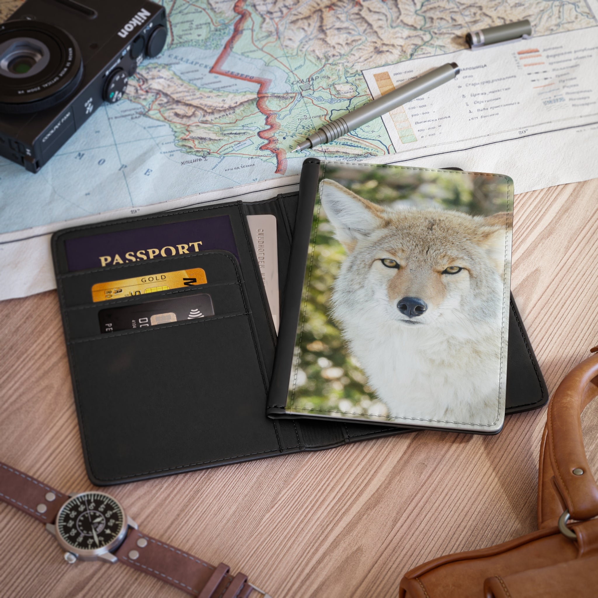 Coyote Portrait Passport Cover — Wildlife Travel Passport Holder
