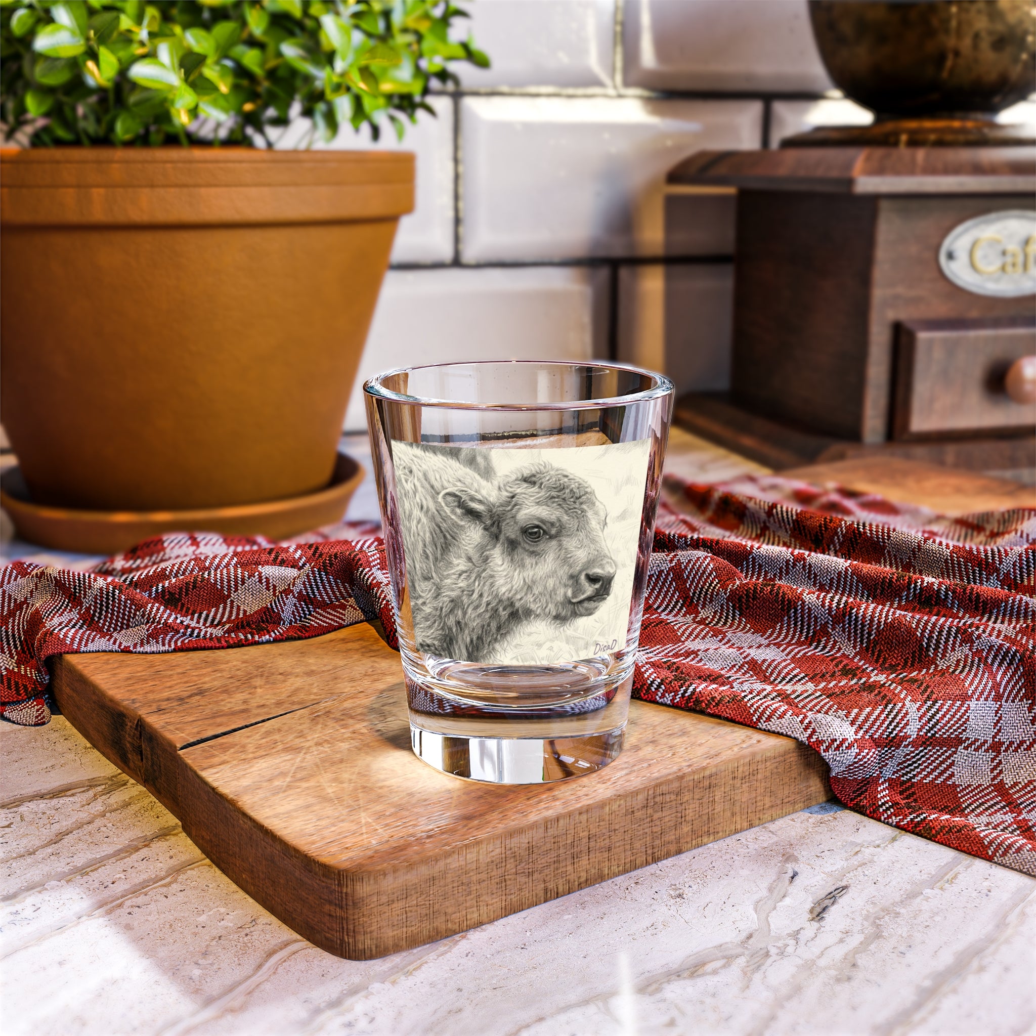 Calf Portrait Shot Glass — Rustic Farm Animal 1.5 oz Party & Gift