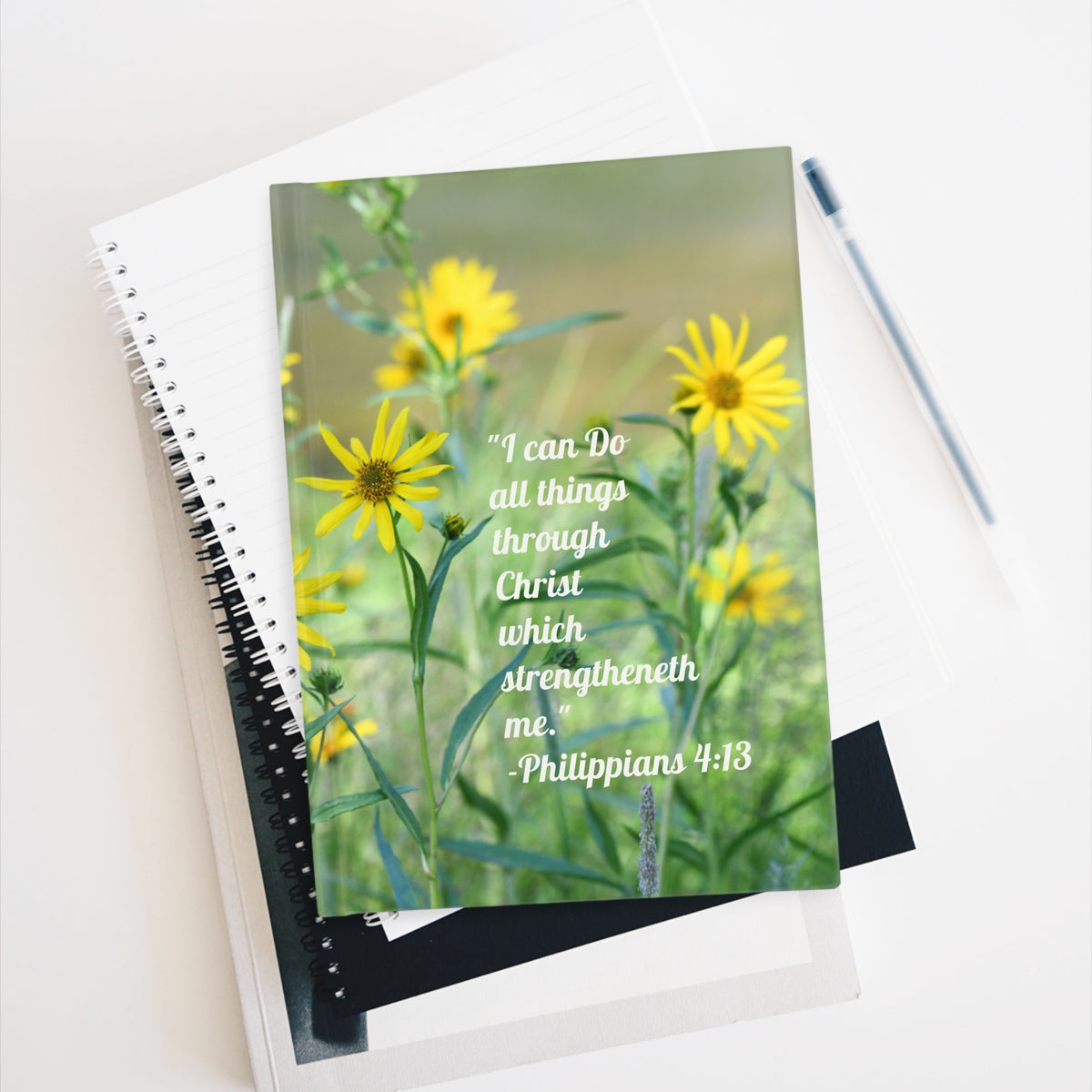 Inspirational Floral Journal — "I Can Do All Things" Philippians 4:13 Ruled Notebook